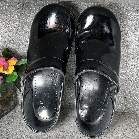 Dansko Black Patent Leather Clogs Mules Shoes 9.5 10 - Picture 7 of 8